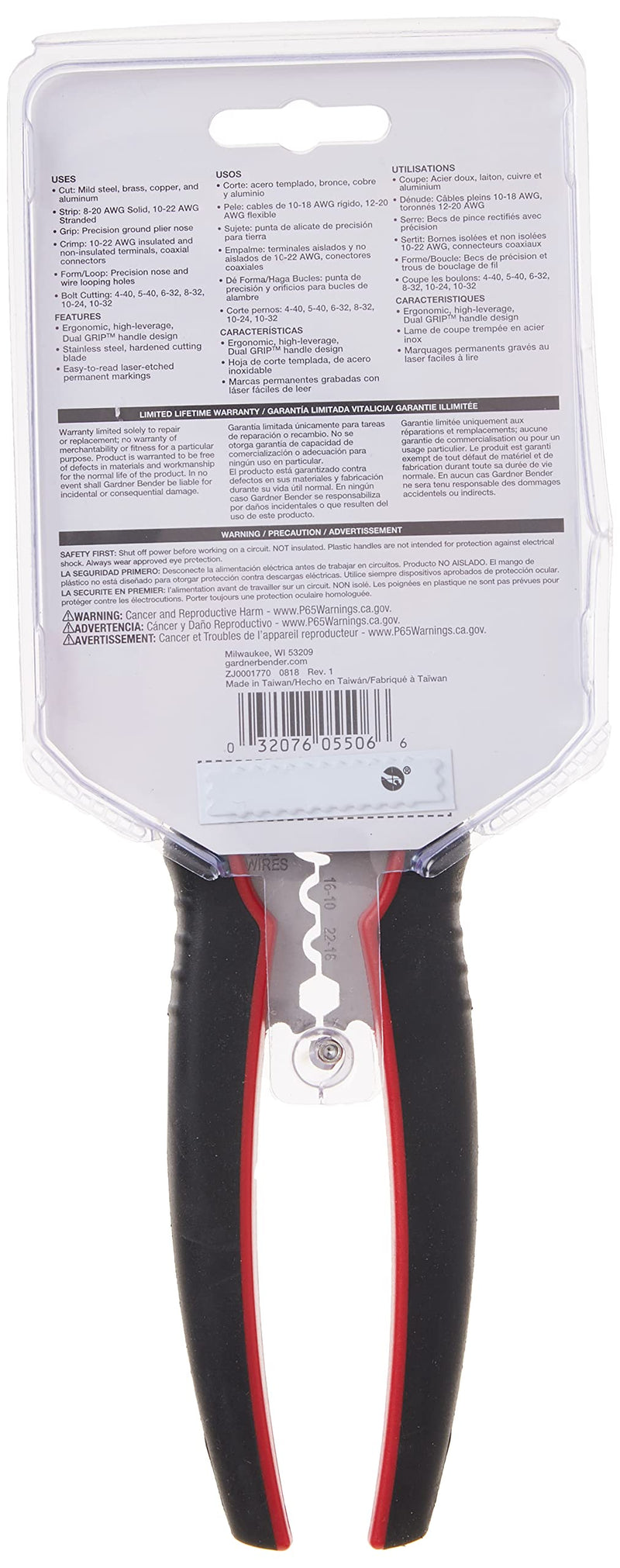 Gardner Bender GESP-70 Professional Grade ArmorEdge 3-in-1 Wire Stripper/Crimper/Cutter, Stainless Steel, 22-10 AWG , Black Stripper & Crimper - Symmetric