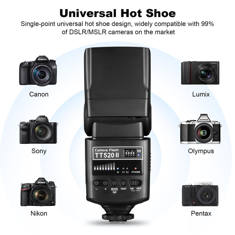 GODOX TT520 II Universal On-Camera Flash Speedlite with AT-16 Wireless Trigger Transmitter GN33 S1/S2 Modes Compatible for Canon Nikon Pentax Olympus Fujifilm Panasonic DSLR Cameras with Hot Shoe