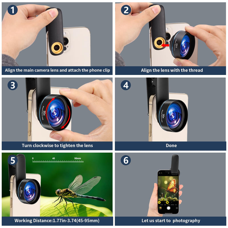 35X Professional Upgraded Macro Lens for Smartphones,with Universal Clip，Long Shooting Distance of 45-95mm, Macro Photography of Flowers,Insect and Jewelry,Compatible with iPhone and Android Phones