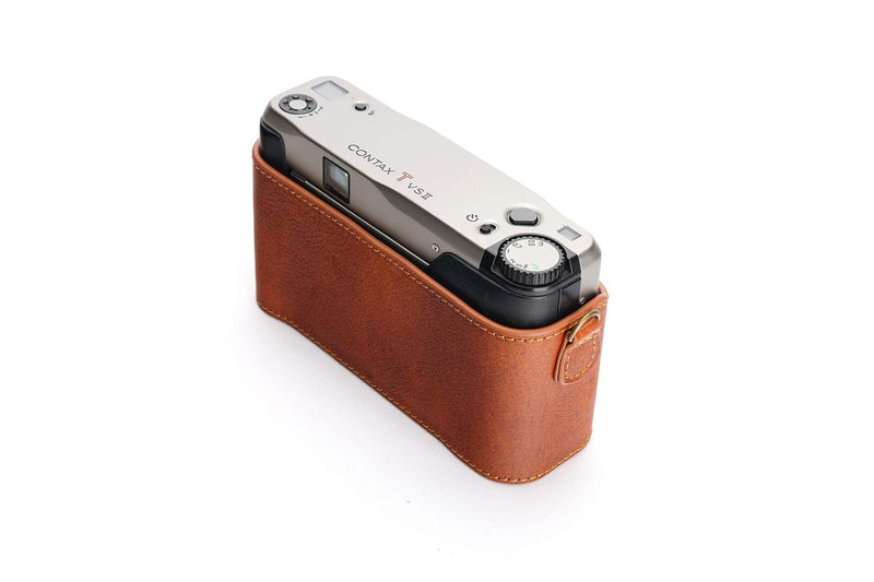Contax TVS II Case, BolinUS Handmade Genuine Real Leather Half Camera Case Bag Cover for Contax TVS II Camera with Hand Strap (LavaBrown) LavaBrown
