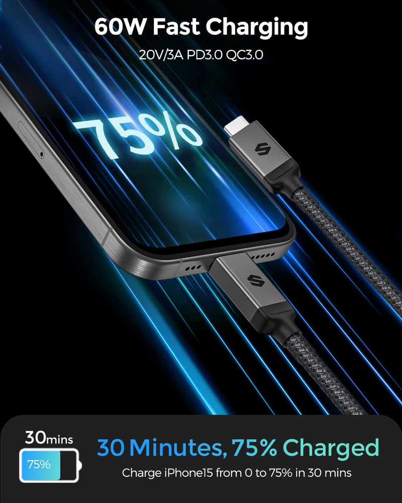 Silkland USB 4 Cable for Thunderbolt 4, 40Gbps Data Sync, 240W PD 3.1 Charging, 8K/5K@60Hz, Dual 4k, Braided USB C Video Cable Compatible for MacBook, iPhone 17/16, SSD, Docking, Monitor, eGPU, 5FT