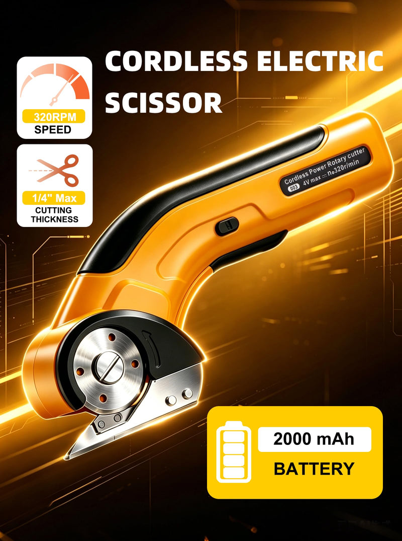 Cordless Electric Scissors,Rechargeable Cardboard Cutter, 4V Upgrade Electric Box Cutter with Safety Lock & LED Light, Powerful Cutting for Cardboard Box, Plastic, Leather（Yellow）