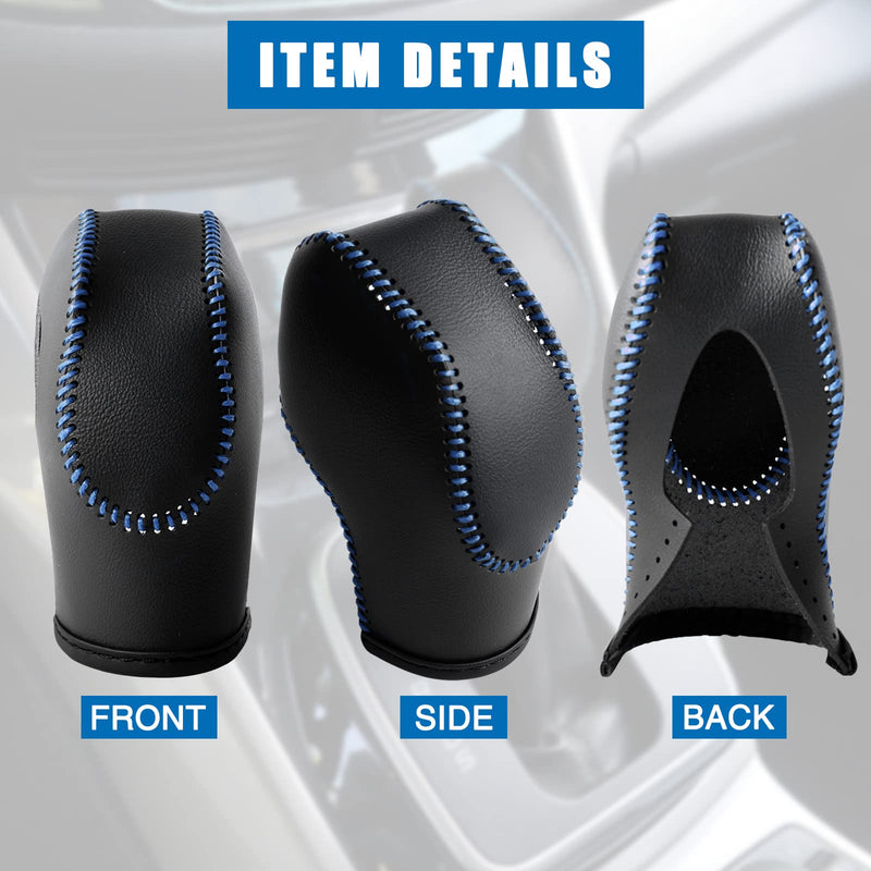Leather Gear Shift Knob Cover Compatible with Ford Focus丨 Escape丨 Fusion丨 C-Max Energi Wagon丨 Transit 丨 Fiesta 2012-2019 Black Leather with Blue Stitches Shifter Knob Cover- Black