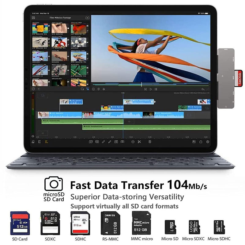 iPad Pro M4/M2/M1 13/11/12.9, iPad Air 5, 7 in 1 Adapter - 4K 60Hz HDMI, 3.5mm Headphone Jack, USB3.0, USB C PD Charging & Data, SD/Micro SD Card Reader 7 in 1 4K60Hz