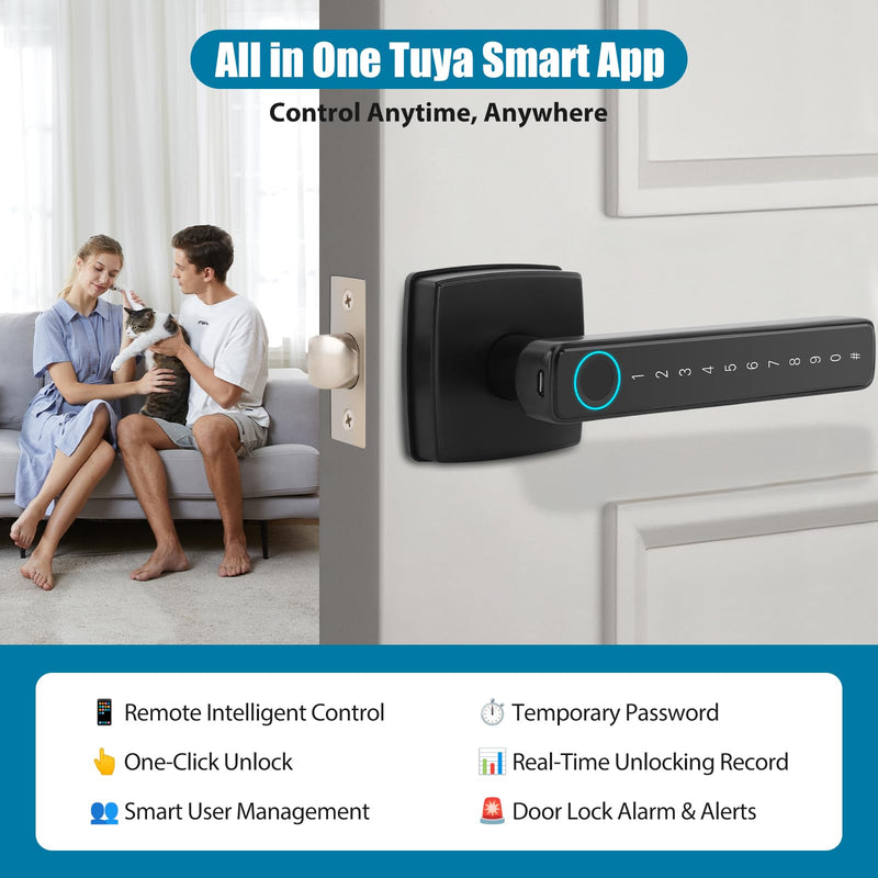 Bamberg N1 Smart Door Knob,4-in-1 Keyless Entry with Fingerprint, Tuya APP, Keypad Code & Key | Biometric Fingerprint Lock for Privacy on Bedroom, Apartment, Office and Indoor Doors