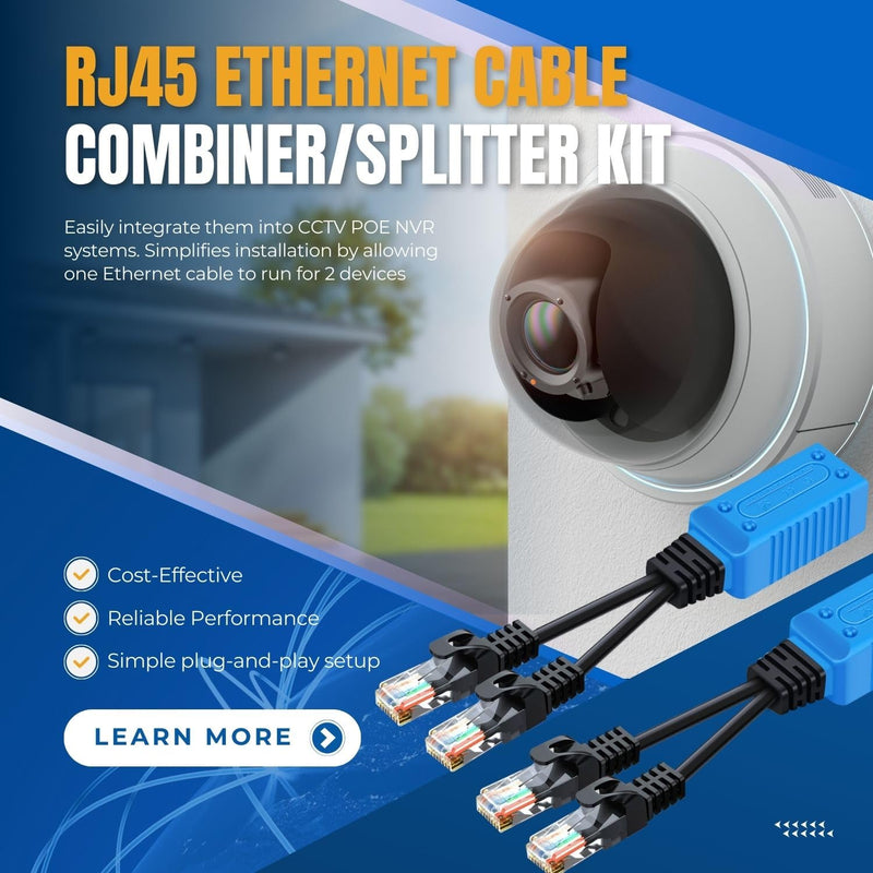 TNP RJ45 Ethernet Cable Combiner/Splitter Kit (1 Pair) - 2 Male to 1 Female POE Data Adapter LAN Ethernet Network Extender Y Splitter Cat5 Cat5e Cat6 UPOE Cable for Surveillance Security Monitoring 1 Pair 2MMF