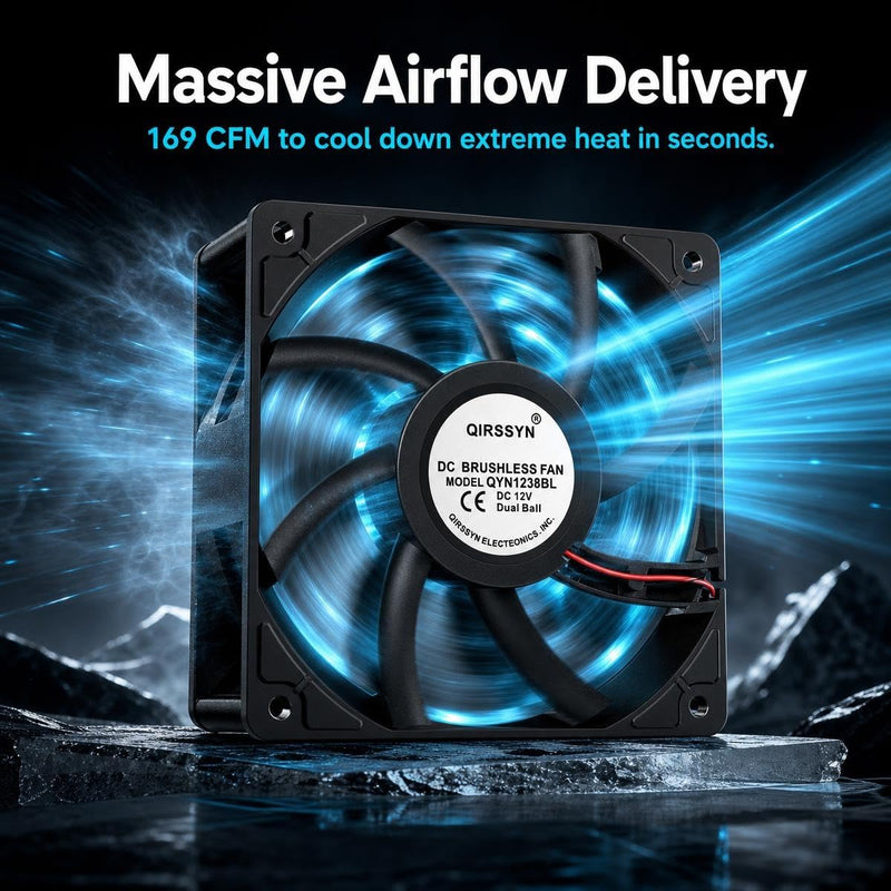 High cfm Computer Fan 120mm x 38mm 110V 220V AC Powered Variable Speed Fan Cooling Components for Receiver Xbox DVR PlayStation Mining Rig Case Server Cabinet Grow Tent GPU Workstations 4.7x4.7x1.5in