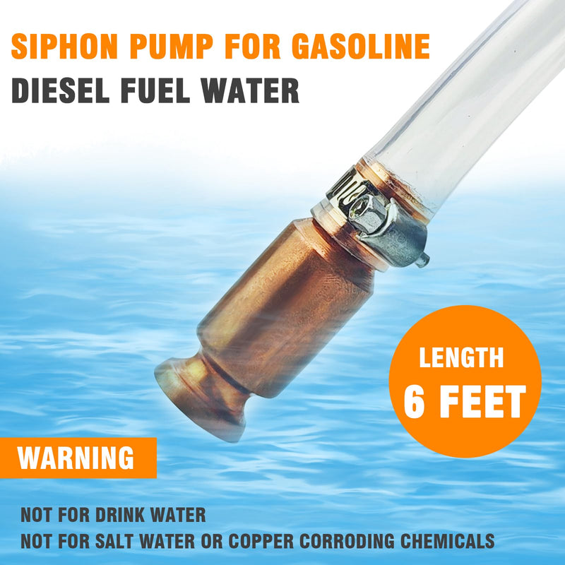 Gas Siphon Pump 1/2'' Copper Valve 6FT Syphon Hose for Water Gasoline Fuel & Other Liquid Safety Self Priming Shaker Siphon Hand Pump Tube