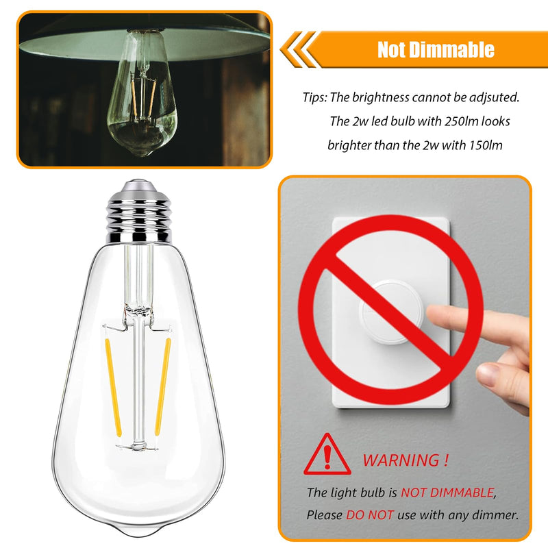 12 Pack 2W LED Edison Bulbs, 25 Watt Light Bulbs Equiv, 2700K Soft Warm with E26 Standard Base, LED ST19 Low Watt Light Bulbs, 250LM, Not-Dimmable, 120V 2700k Soft White 12 Count (Pack of 1)
