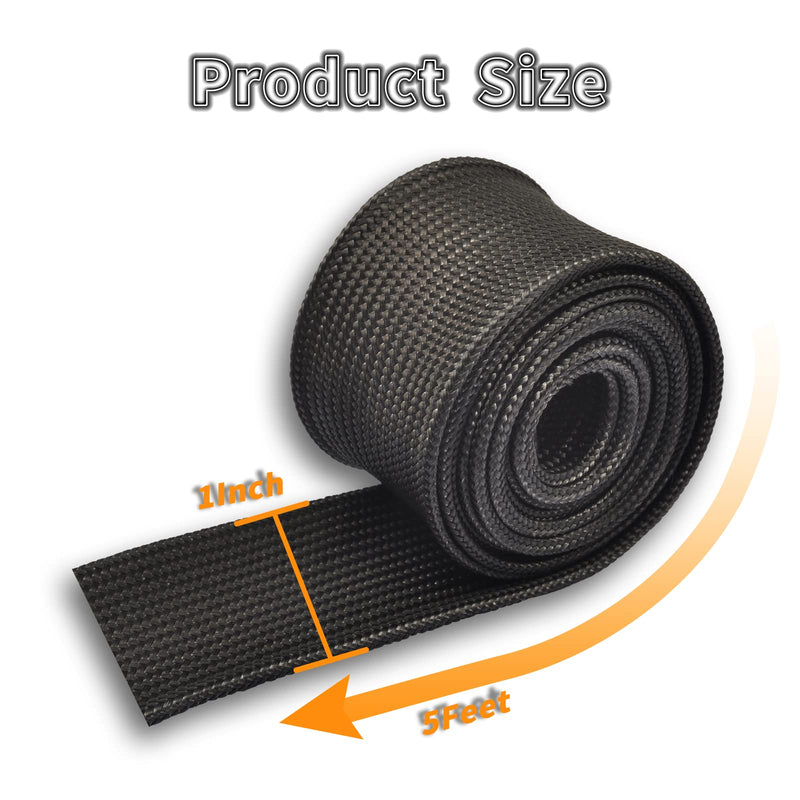 Black Fiberglass Heat Shield Sleeve Adjustable Hose Heat Spark Plug Wire High Temp (5Feet x 1Inch) for Motorcycle Exhaust Insulation Thermal Wrap Roll Car Brake Line Cable Protection Tape 1''X 5'