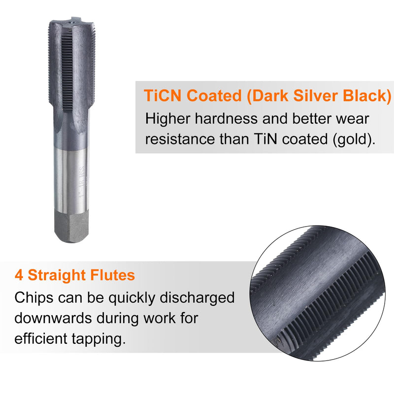 HARFINGTON 1"-18 UNS Thread Tap 6542 Cobalt High-Speed Steel TiCN Coated Plug Tap Right Hand Flat Head 4 Straight Flutes Screw Threading Hand Tap