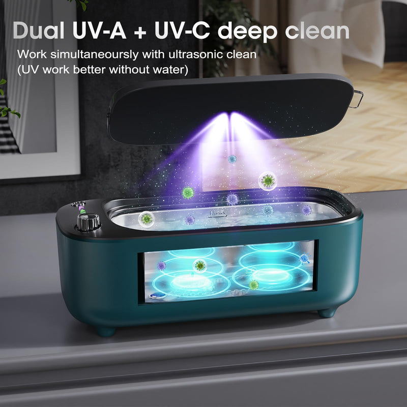 Ultrasonic Jewelry Cleaner, Smart Variable Frequency 47KHz - 50KHz | Professional Quiet Sonic Cleaning Machine with UV for Rings, Glasses, Watches, Dentures, Retainer, Earrings, Necklaces