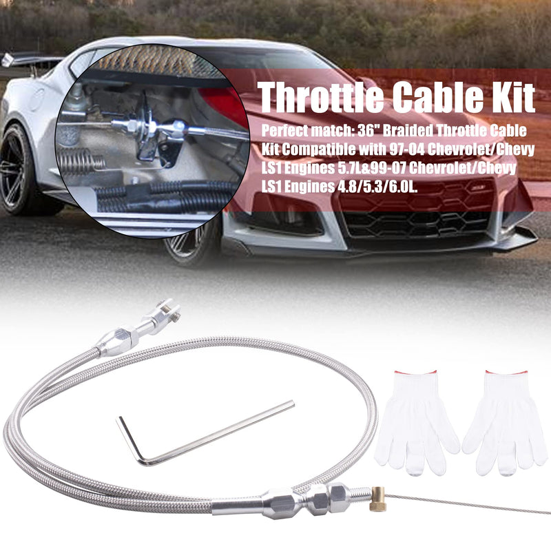 36" LS Swap Braided Throttle Cable Kit Compatible with 97-07 Chevrolet/Chevy LS1 Engine 4.8L 5.3L 5.7L 6.0L