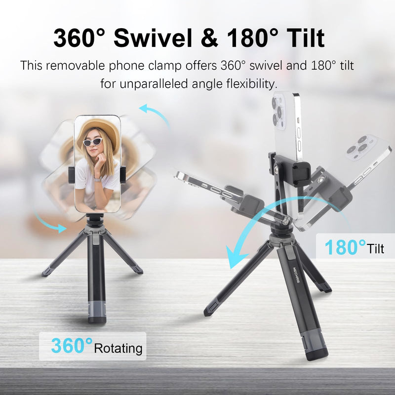 Mini Camera Tripod Kit, All Aluminum Desk Tripod with 360° Phone Holder for DSLR/Action Camera/Cellphone, Phone Tripod Stand Selfie Stick for Video Recording/Vlogging, Max Load 11lbs (SY027)
