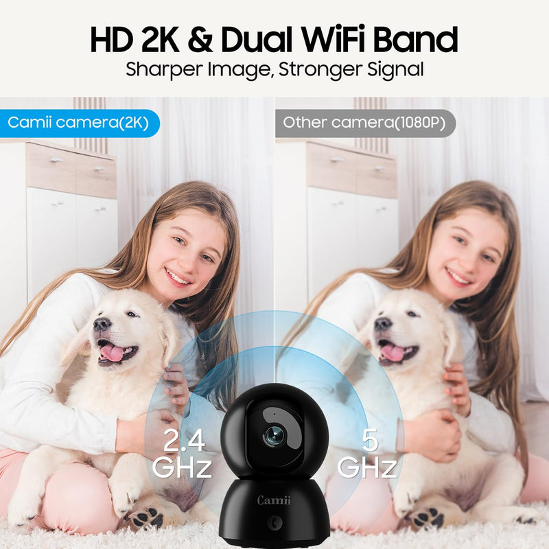 Indoor Camera, 2K Pet Cameras for Home Security Dual Band WiFi(2.4/5G), Security Camera with Phone App, 24/7 SD Card Storage, 2-Way Audio, Dog and Baby Monitor with Motion Detection, Black 2Pack