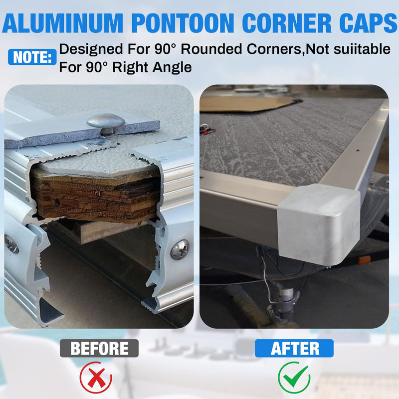 MorningRo Pontoon Boat Corner Cap Aluminum Deck Corner Cap for 90 Degree Rounded Pontoon Corners, Not 90 Right Angles Boat Accessories Height: 3-9/16" to 3-5/8" Top: 4-1/16" to 4-3/16" 2