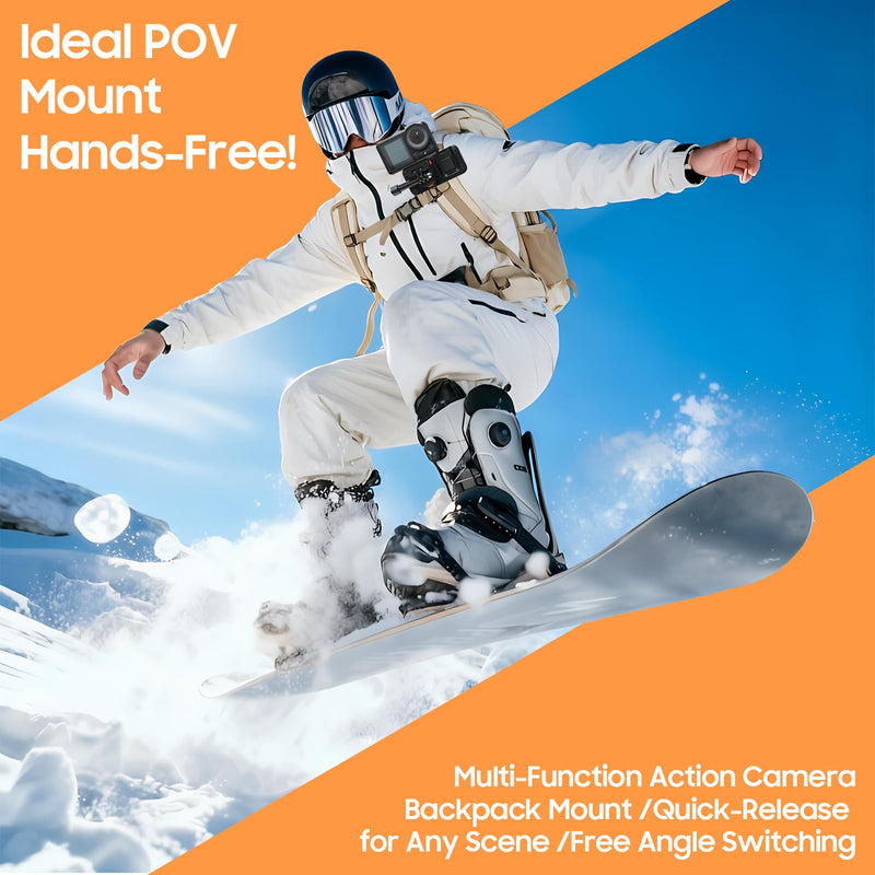 Action Camera Multifunction Backpack Strap Mount.Self-Developed Action Camera Accessories, Compatible with Various Models of Action Cameras *Selfie Stick not Included (Black, 9.8) BLACK