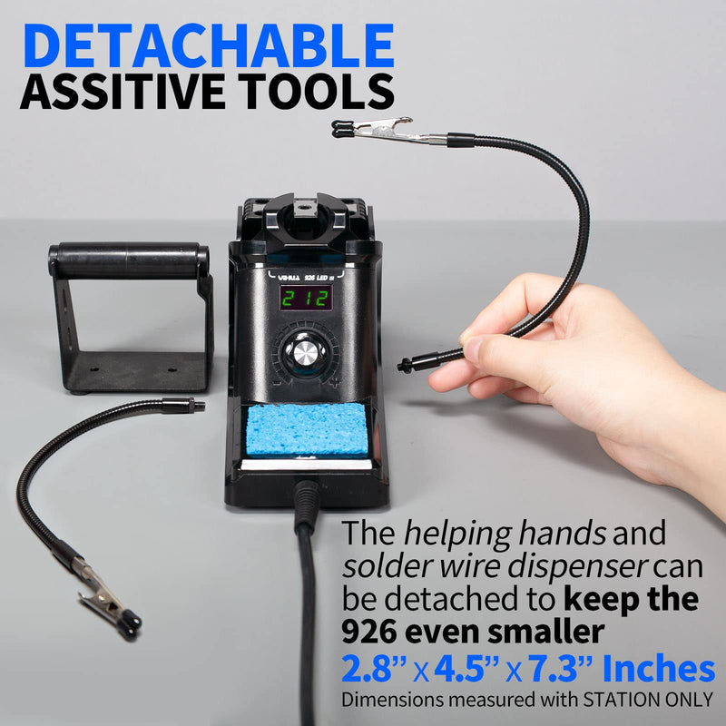 YIHUA 926 III 60W Digital Display Soldering Iron Station Kit w 2 Helping Hands, 6 Extra Iron Tips, Lead-Free Solder, Solder Sucker, S/S Tweezers, °C/ºF Conversion, Auto Sleep & Calibration Support Black