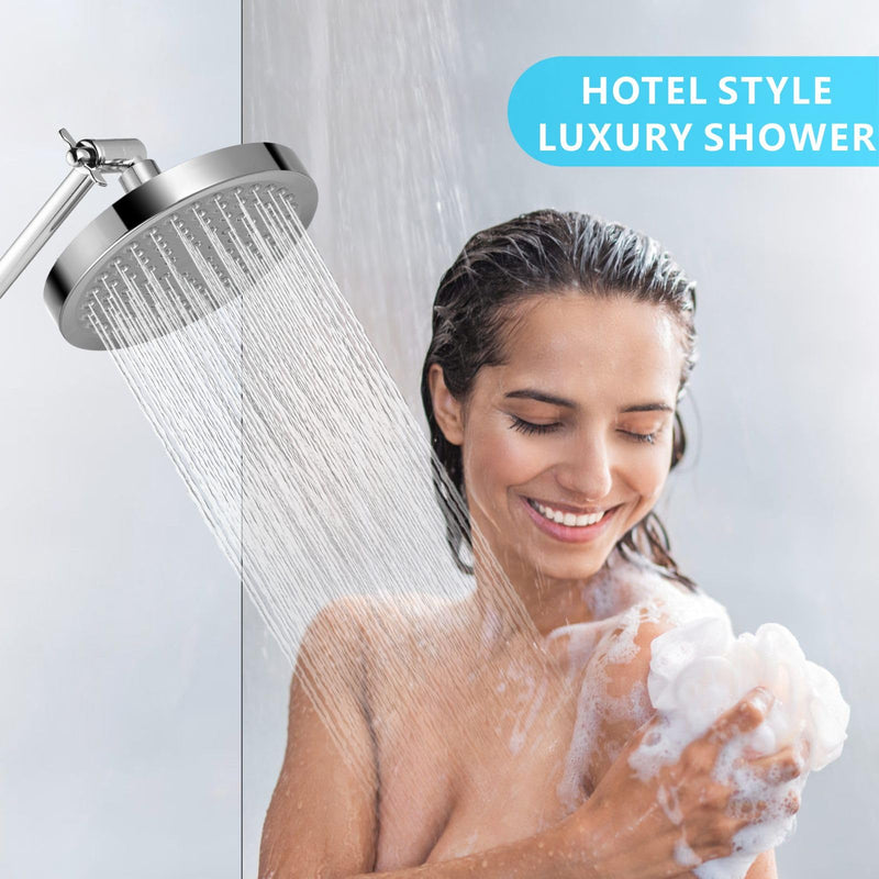 High Pressure Rain Shower Head with 11'' Extension Arm - High Flow Rainfall Showerhead - Luxury Modern Look - Pressure Boosting(Round, Chrome) 6" Round