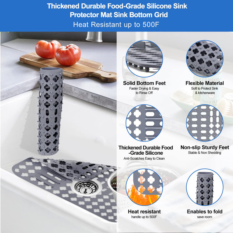 ARLBA Upgraded Silicone kitchen sink mat Rear Drain/Center Drain, 25" x 13" Sink Protector Mat Rubber Sink Rack for Kitchen Sink,Silicone Sink Mats for stainless Steel Sink Farmhouse Sink Accessories
