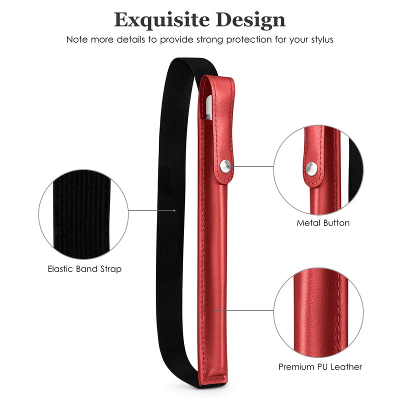 DTTO Pencil Case for New Apple Pencil Pro, Apple Pencil 1st/2nd Generation & Apple Pencil (USB-C), PU Leather iPad Pencil Sleeve Pouch with Detachable Elastic Band attach to iPad, New Red