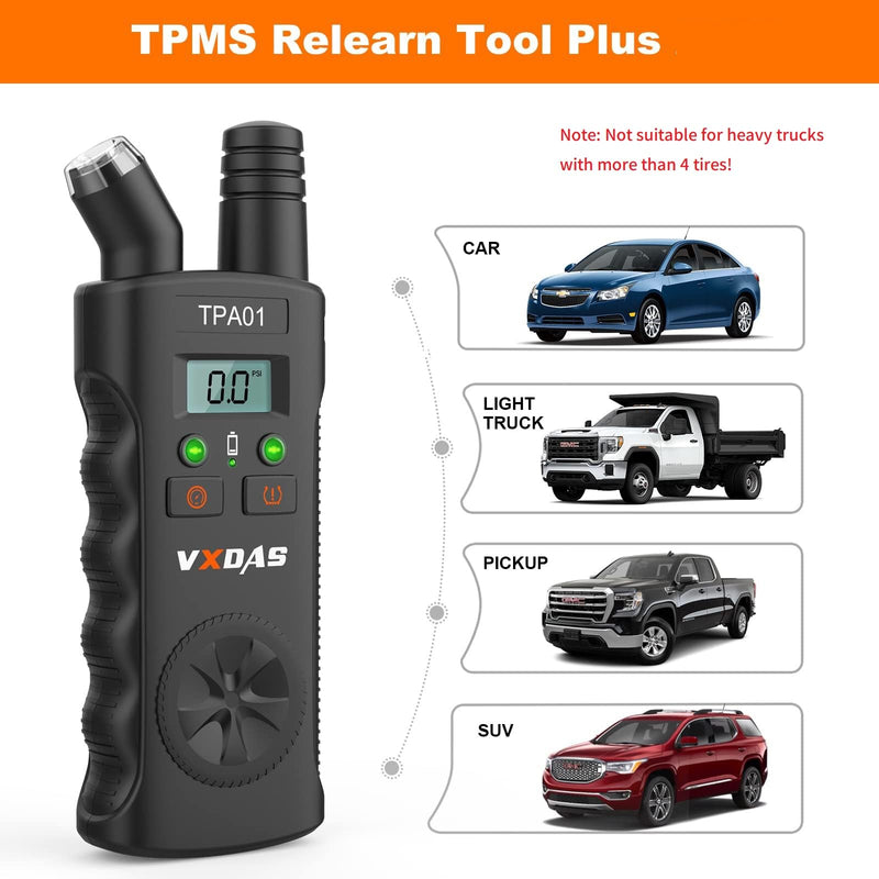 VXDAS TPA01 TPMS Relearn Tool for GM Plus Digital Tire Pressure Gauge 150 PSI Tire Sensor Reset Tool for Buick, Chevy, Cadillac, Opel (Black)