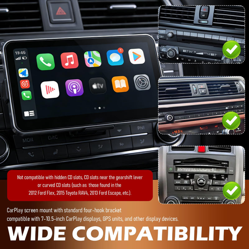 2026 Upgraded CD Slot Mount for Carplay Screen,360° Rotatable CD Mount for Carplay Screen GPS Display Bracket,Universal Carplays CDs Mounts for 7"-10.5" Display Auto Accessories