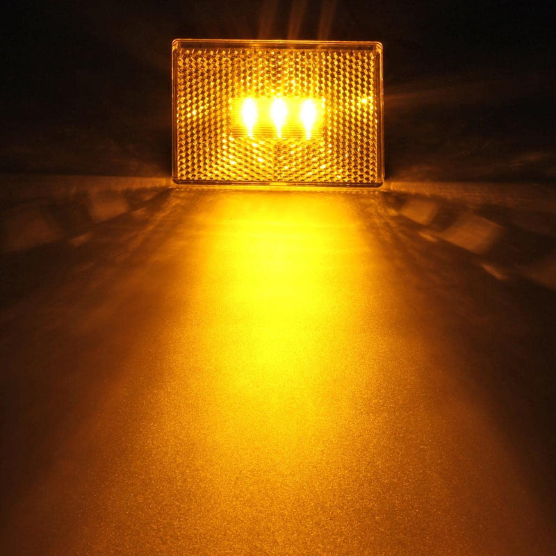 Partsam (2 Amber 3 LED Square Stud Mount Clearance Side Marker Lights Trailer Camper w reflex, 12v Led Truck Trailer Reflective Rectangular Side Clearance Marker Lights with Reflex Reflector