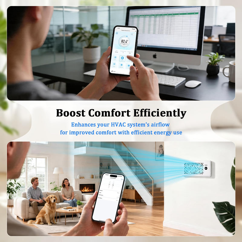 PChero Register Booster Fan 4 x 10, 160 CFM Smart HVAC Vent Fan | WiFi App Control, 10-Speed Control, Optimize HVAC Airflow Through Floor Vents, Balance Temperature, Ultra Quiet