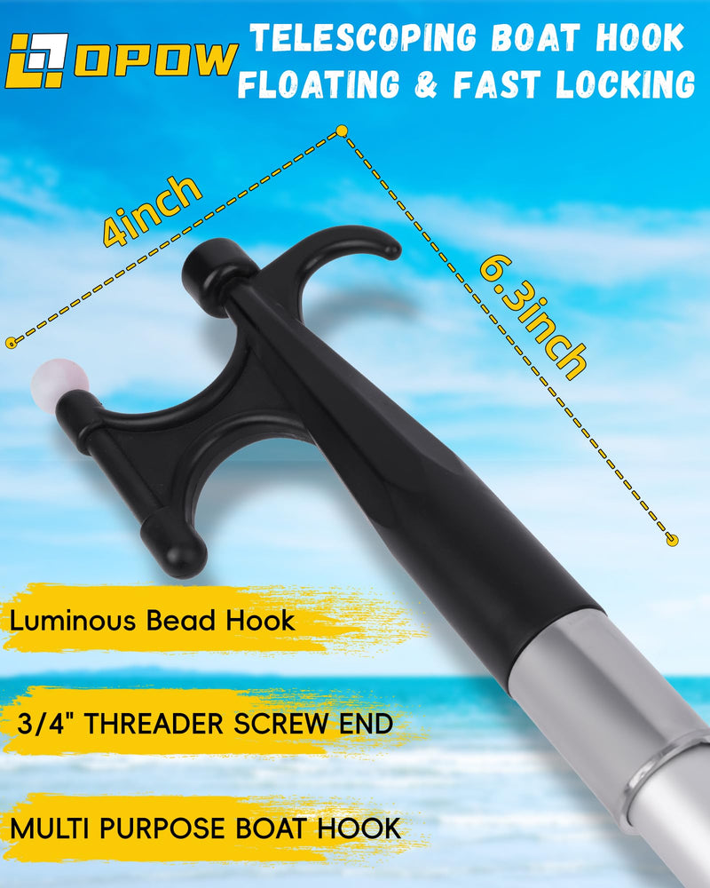 Telescoping Boat Hook - Durable Docking Pole with 3-Stage Aluminum Extension - Lightweight Marine Push Pole for Boat Docking, Mooring & Water Retrieval 3 Feet