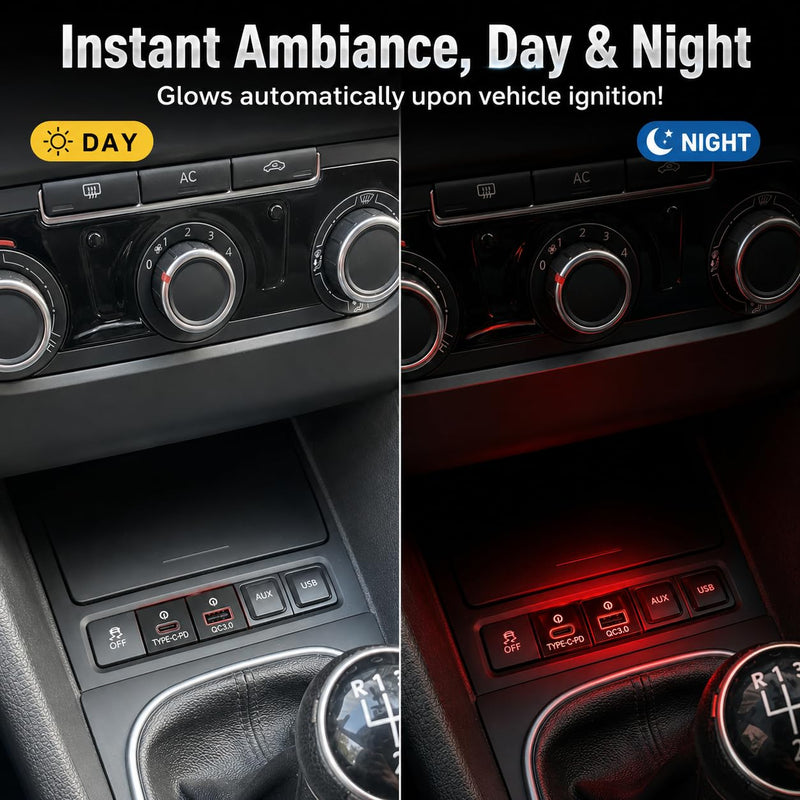 VW Jetta MK6 Golf MK5 MK6 Accessories, 72W Fast Car Charger with Red LED | For Jetta MK6 2010-2014 Golf GTI MK5 MK6 2006-2013 36W PD + 36W QC3.0 Keeps phone & GPS fast-charging, Driving with red light