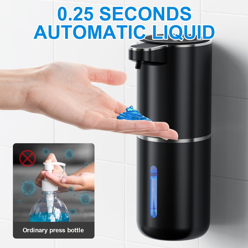 Automatic Soap Dispenser Touchless Automatic Liquid Soap Dispenser 4 Adjustable 1200mAh Soap Dispensing Levels Wall Mount for Kitchen and Bathroom Black Gel