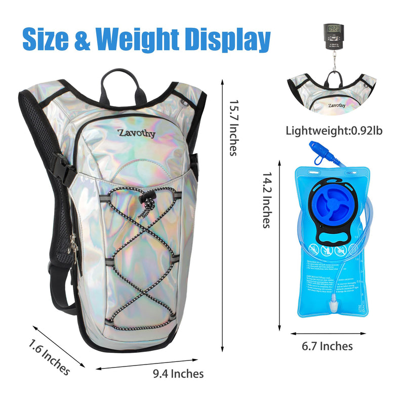 Reflective Hydration Backpack, Hydration Pack - Water Backpack with 2L/3L Hydration Bladder, Essential for Festivals - Rave Hydration Pack for Hiking, Running, Cycling, and Festivals Pearl White 2L Bladder