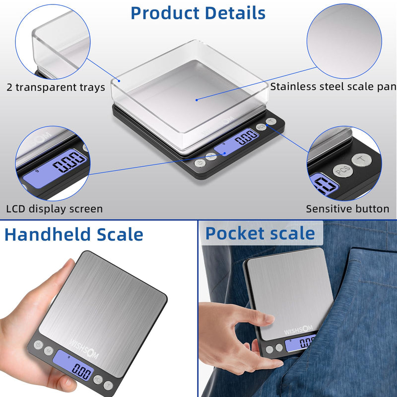 Professional Jewelry Scale, 500g x 0.01g High Precision Digital Gold Scale, Portable Precious Metal Gram Scale for Jewelers, Pawn Shops, Coin Dealers, Gold & Silver Weighing