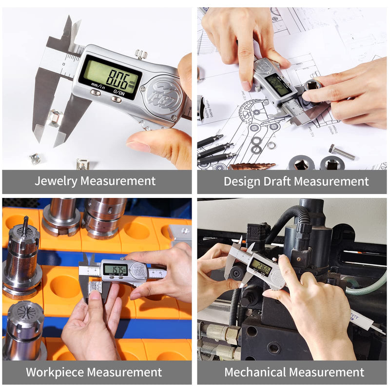 IP67 Waterproof Electronic Vernier Digital Caliper Measuring Tool Stainless Steel, Absolute Origin, 0-6 inch/150mm, Large LCD Screen, Extreme Accuracy Silver - 6"