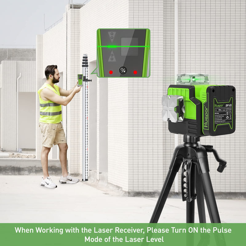 Huepar LR-8RG Laser Receiver, Compatible with All Huepar and Pro Laser Levels with Pulse Mode, ±1/17 In, Up to 200Ft, Green & Red Beams Laser Detector, Two-Sided LED Prompt, Magnet, Clamp Included