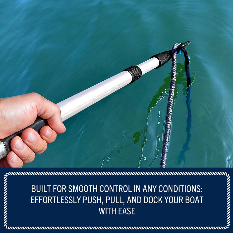 RainierSupplyCo Boat Hook with Telescoping Extension Push Pole for Docking & Mooring - Extends from 4.5 to 8 ft - Floating & Lightweight Boating Pole with Nylon Tip & Threaded End for Boat Accessories