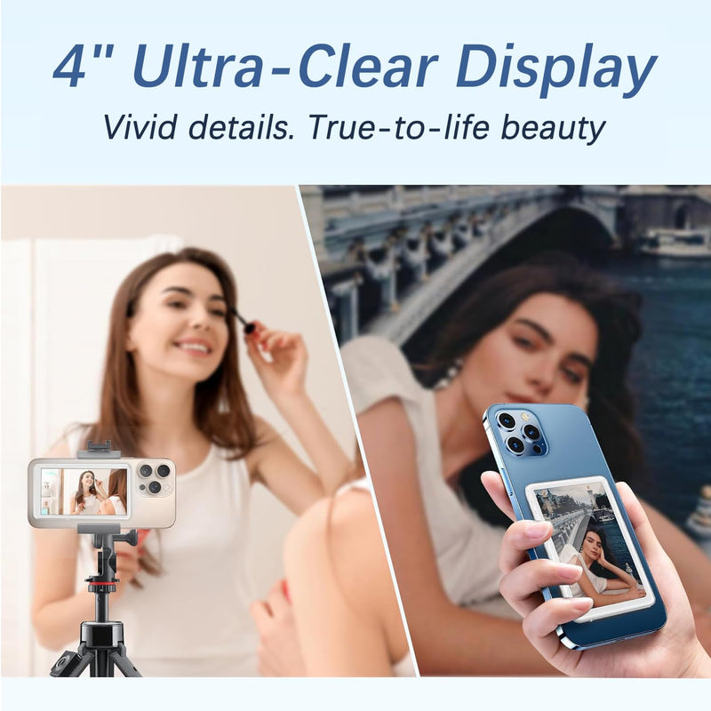 Wireless Magnetic Selfie Monitor Screen for iPhone 16 & older & Android | Bluetooth Remote Control; 1800mAh; Up to 3 Hours Runtime (Not for Google Pixel)