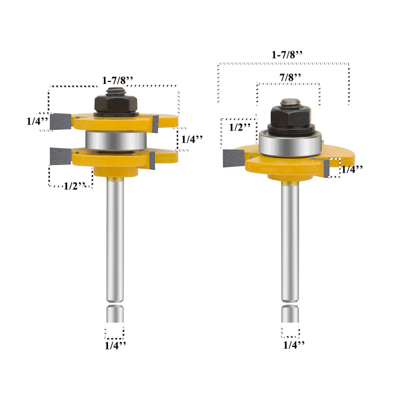 1/4 Inch Shank Router Bit Set & 5 Finger Joint 3Pcs, Tongue and Groove Wood Milling Cutter Drilling Carbide Tool For Door Table Cabinet Shelve(1/4-5 Finger) 3