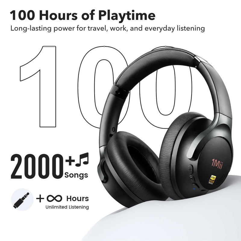 1Mii Hybrid Active Noise Cancelling Bluetooth Headphones with Game Mode | Over Ear Headphones Wireless Bluetooth 6.0 Low Latency, Hi-Res Audio, Clear Calls, 100H Battery Comfortable for Travel Office