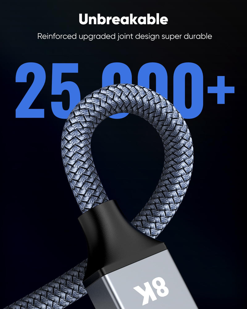 Capshi 50ft 8K 4K@120Hz HDMI Cable Long, Fiber Optic 48Gbps High Speed Cord for PS5/4, TV, Gaming Console, Monitor, 8K@60Hz, 2K@240Hz, 144Hz, Support HDR, eARC, DTS:X, HDCP 2.2 & 2.3, Grey 50 feet