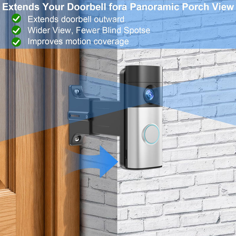Adjustable 2" to 4.7" Doorbell Extender Mount for Ring Newest 2026 Battery/Blink/Tapo/Orbitell Video Doorbell, Universal Doorbell Angle Camera Mount, Brick Wall Mounting Bracket Holder for Wider View Ring doorbell mount