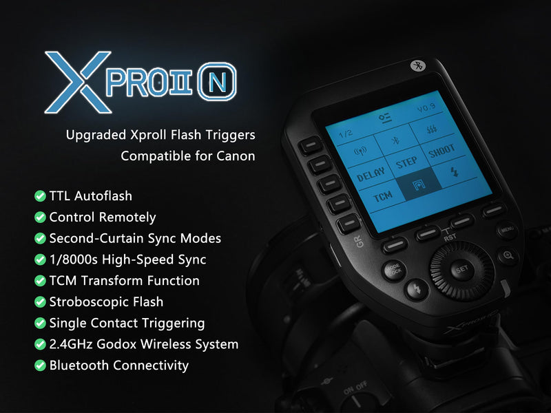 Godox XProII-N XProIIN Flash Trigger Compatible for Nikon, 2.4G TTL Wireless Flash Transmitter 1/8000s HSS TCM Transform Function, New Hotshoe Locking, Bluetooth Connection (XPro-N X2T-N Upgraded)