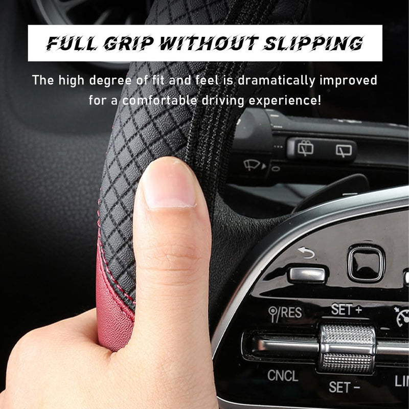 Car Steering Wheel Cover, 15 Inch Leather Breathable Auto Steering Wheel Protector, Comfortable Non-Slip Vehicle Steering Wheel Covers, Universal Interior Car Accessories (Black+Pink) Black+Pink