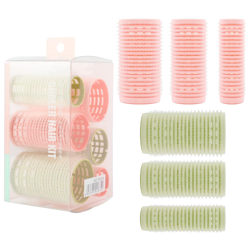  [AUSTRALIA] - Hair Rollers,Rollers for Hair Volume,6PCS Salon Velcro(Pink Green) | for Hairs with 3 Sizes, Self Grip Curls Rollers Set ,DIY Curling Tool Curls and Styling of LongHair, ShortHair Bangs Pink Green