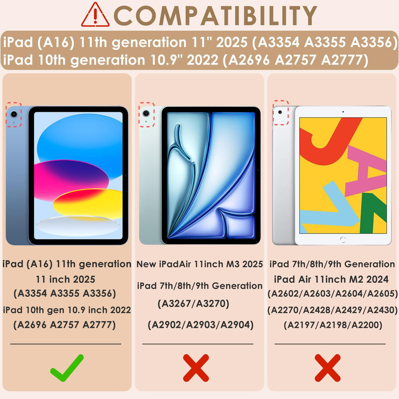 DETUOSI Shockproof Case for iPad A16 11th Gen 11" 2025, Dark Blue + Green | for iPad 10th Generation Case 10.9", 360 Rotatable Stand & Shoulder Strap, 3-layer Protection, Heavy Duty Protective Cover