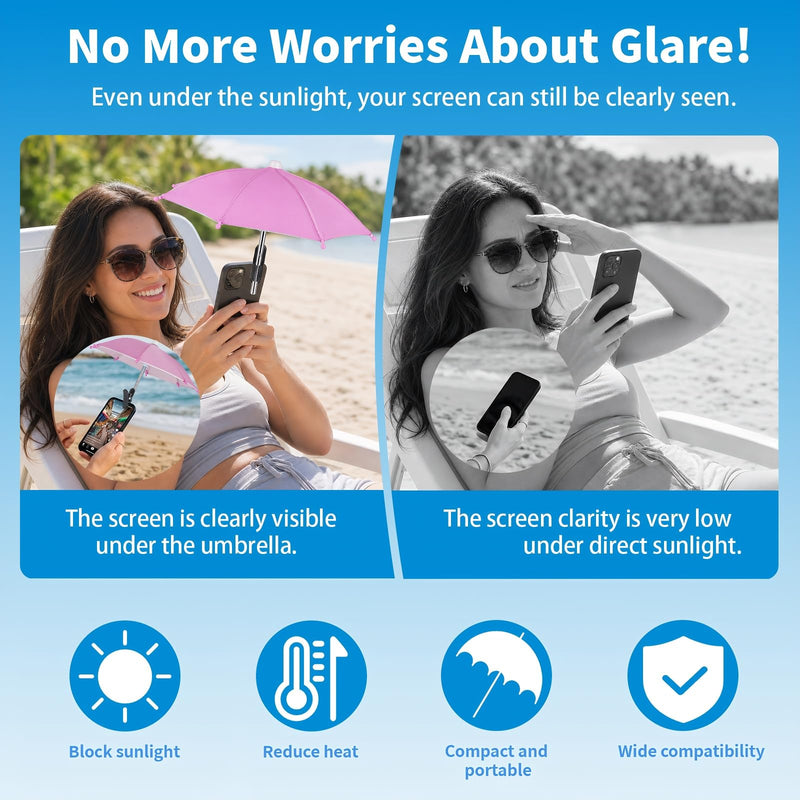 3 Pack Phone Umbrella for Sun, Cell Phone Shade with Clip, Protects from Sunlight, Glare, Rainproof, Suitable for Outdoor Activities(Black+Blue+Pink)