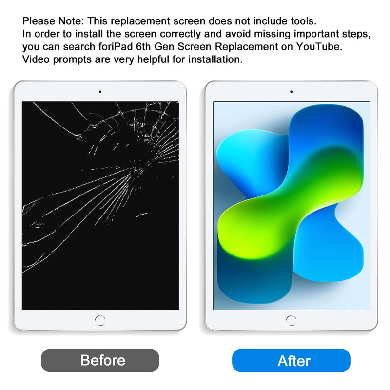 for iPad 5th Generation Screen Replacement Glass Touch Digitizer 9.7", for iPad 9.7 (2017) A1823 A1822 Touch Glass with Home Button [NO Fingerprint Reader] [Black]