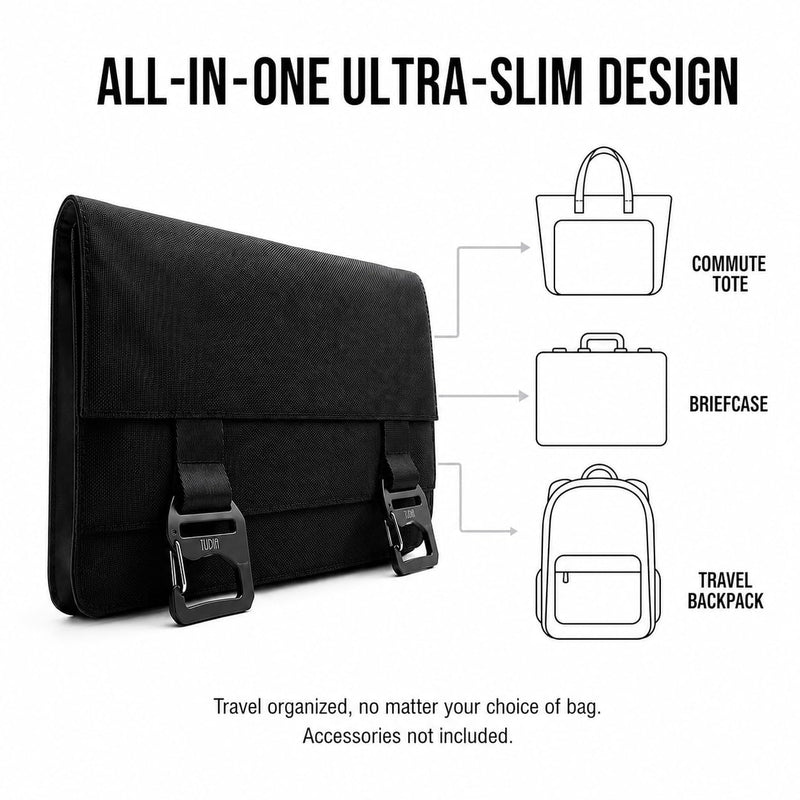 TUDIA Mobile Organizer Bag Compatible with Tumi Alpha Bravo Backpacks - Modular Tech Pouch with G-Hooks Water-Resistant Cord Carrying Case for Earphone, Charger & Cables (Black) Black