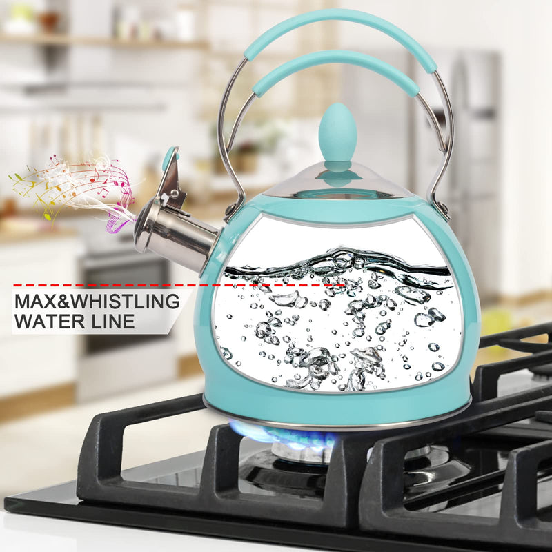 Whistling Tea Kettle Stainless Steel Teapot, Teakettle for Stovetop Induction Stove Top, Fast Boiling Heat Water Tea Pot 2.6 Quart Blue